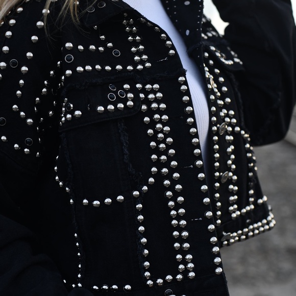 Women Black Oversized Stud style Biker Jacket - Picture 10 of 10